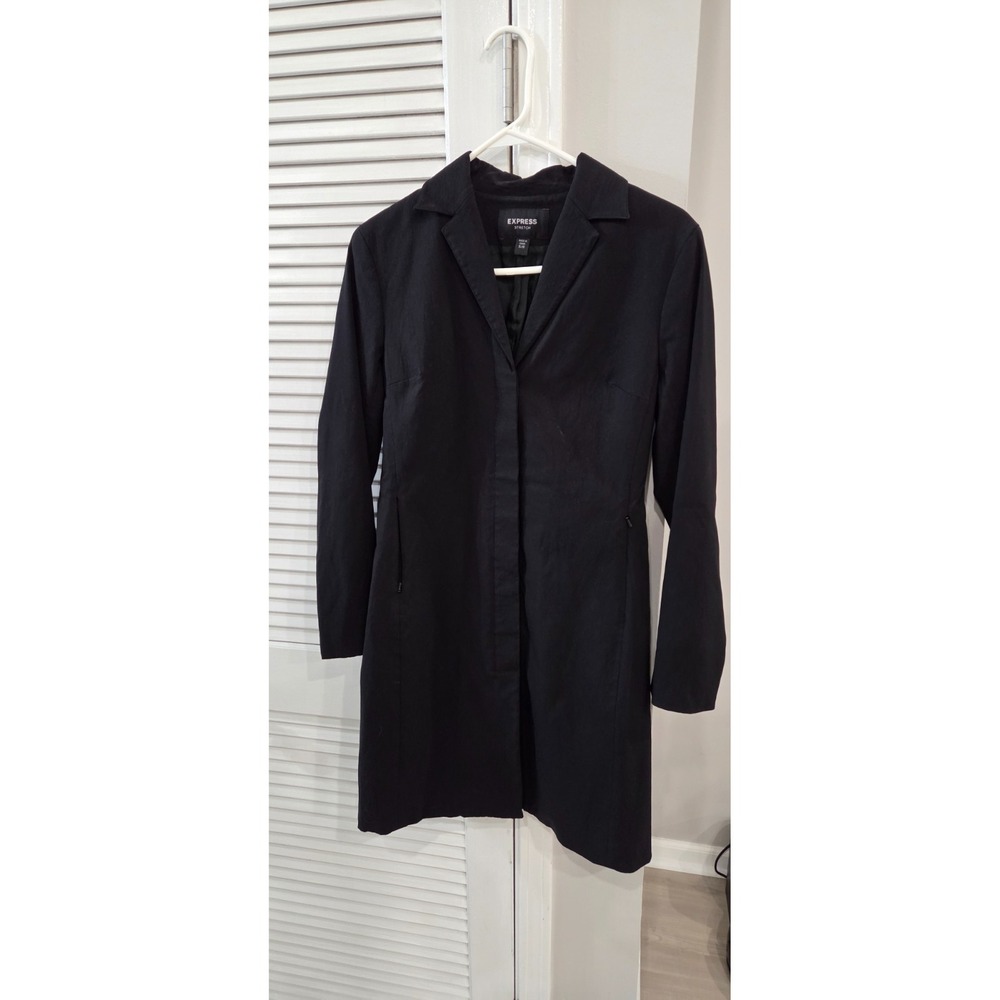 Express Womens Stretch Black Coat Long Blazer Jacket Size 6
